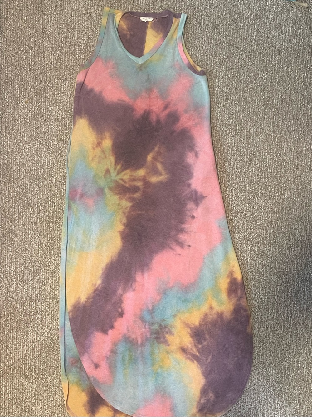 Pastel Tie Dye Sleeveless Midi Dress Boho Festival Style